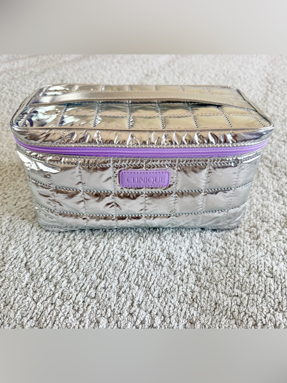 NEW - Clinique Metallic Silver Quilted Cosmetic Case Bag